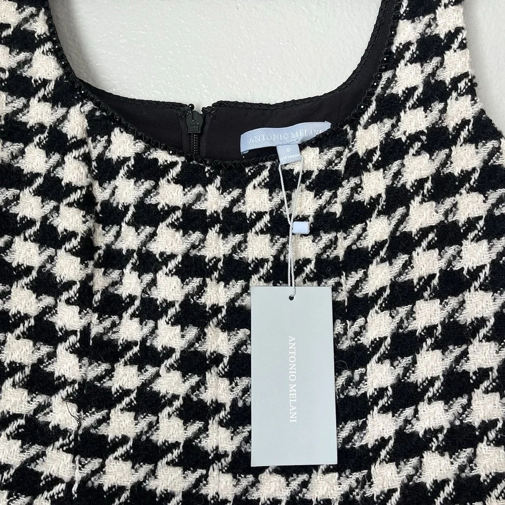 Antonio Melani Macy Wool Blend Houndstooth Square Neck Sleeveless Mini Dress 10 - Picture 5 of 14